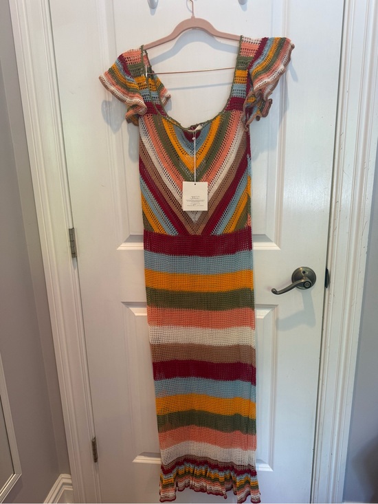 Free People Dresses & Skirts - Free People Multicolor Crochet Maxi Dress - Burgundy, Mustard, Olive